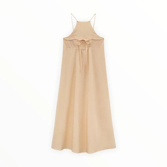 ZARA | Beige-pink | EMBROIDERED LINEN BLEND DRESS - Picture 3 of 10